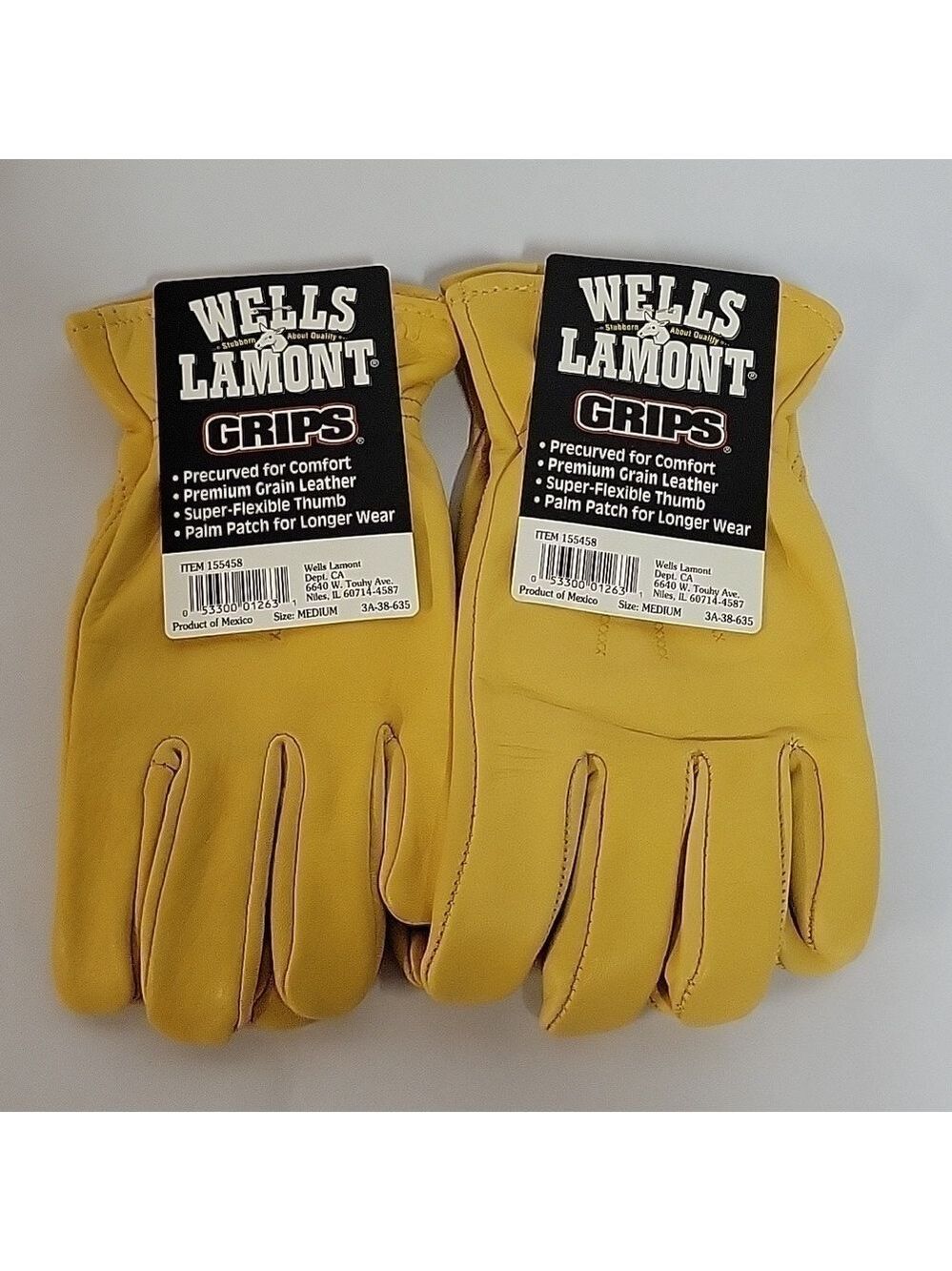 (2) Pairs NWT Wells Lamont Leather Grips, Gloves, Size Medium